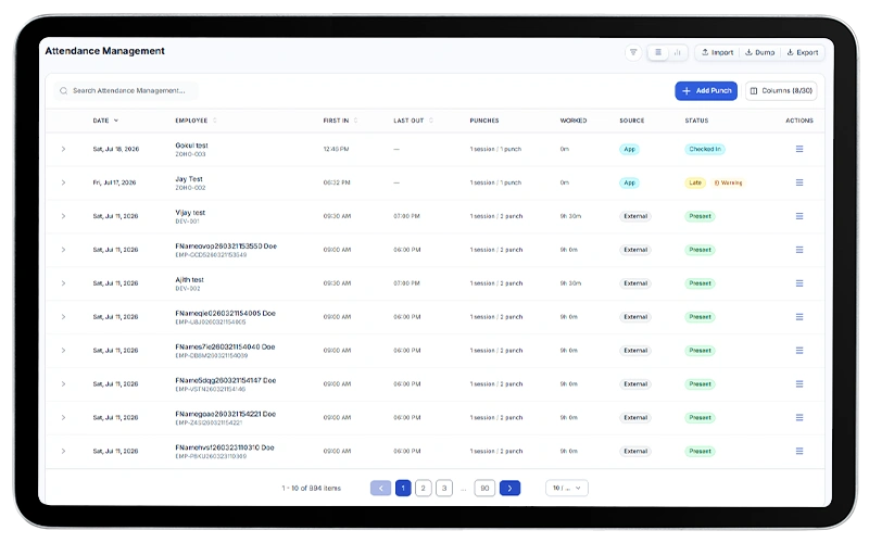 Attendance Management Interface