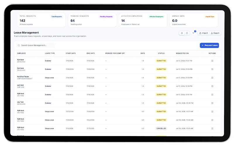 Attendance Management Interface