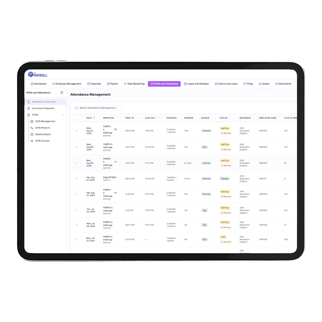 IHPAYROLL employee self-service attendance history