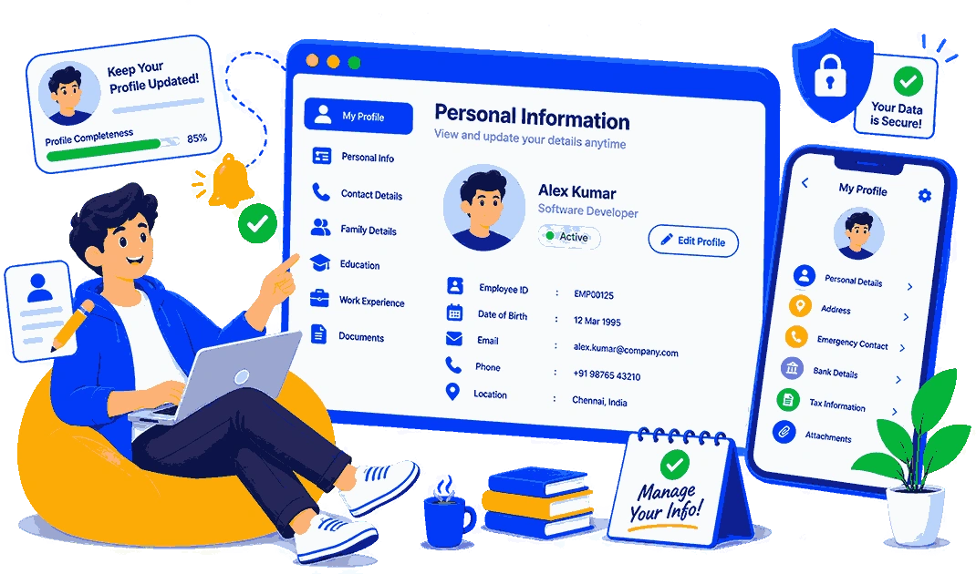 Personal information management in IHPAYROLL employee self-service portal software