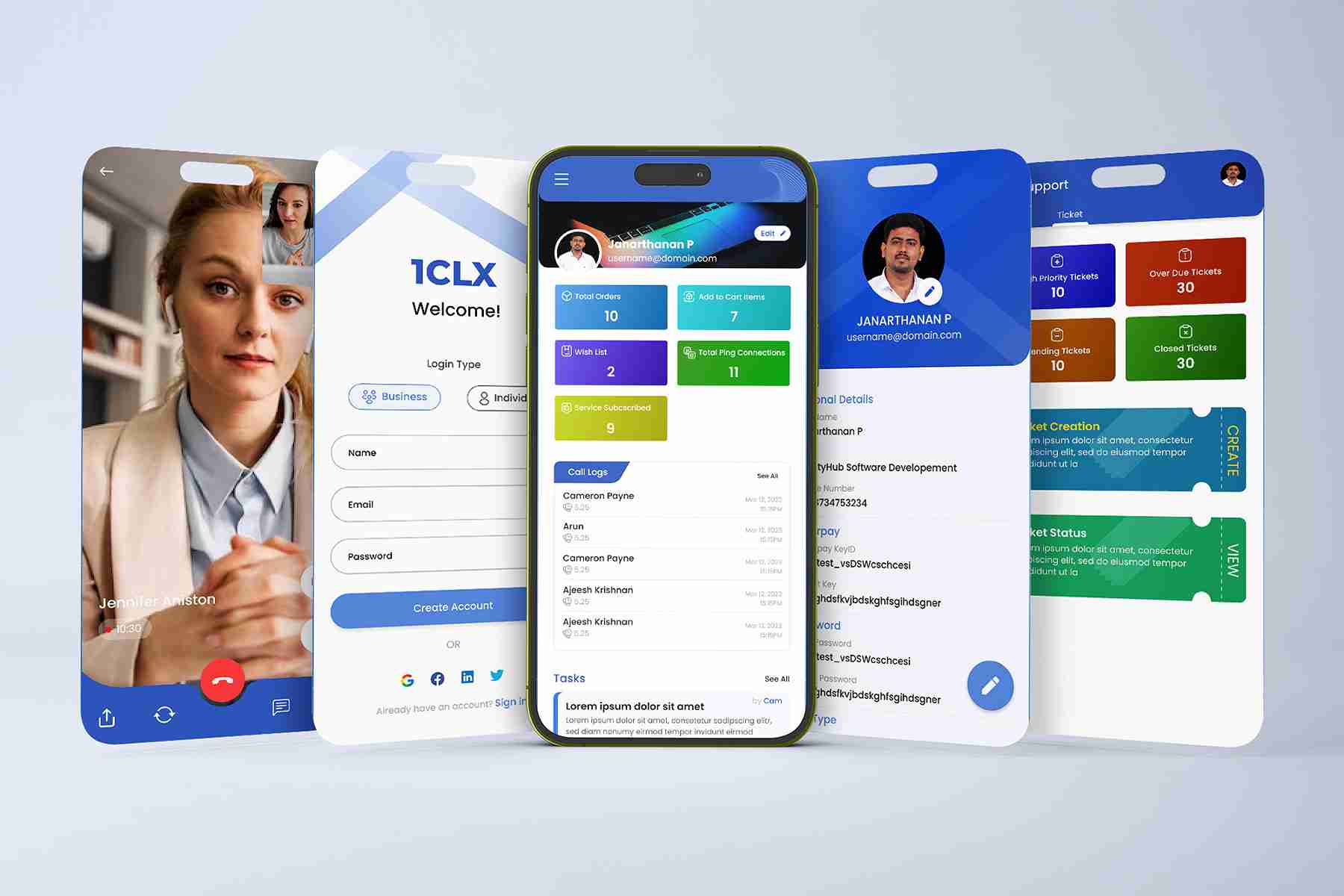 1CLX mobile app UI design