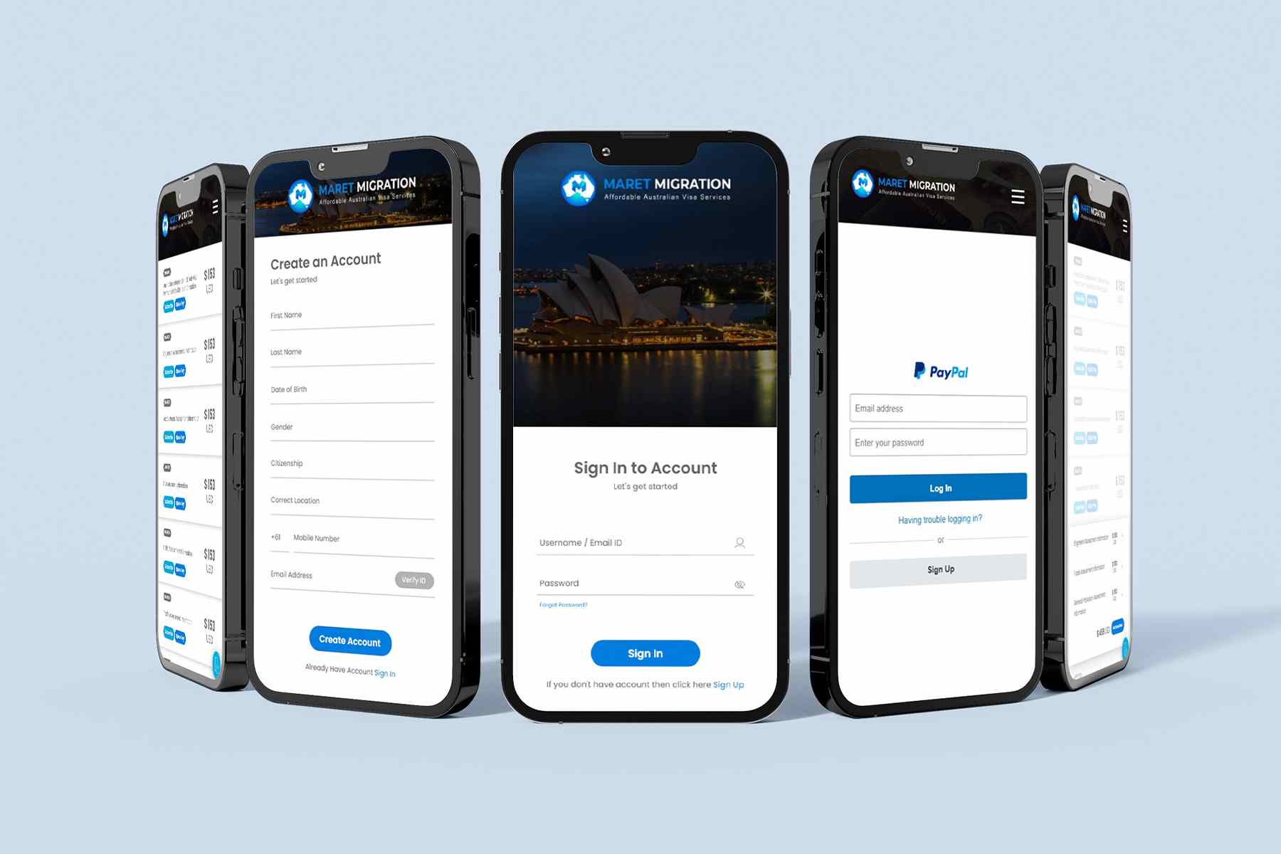 Maret Migration mobile app UI design
