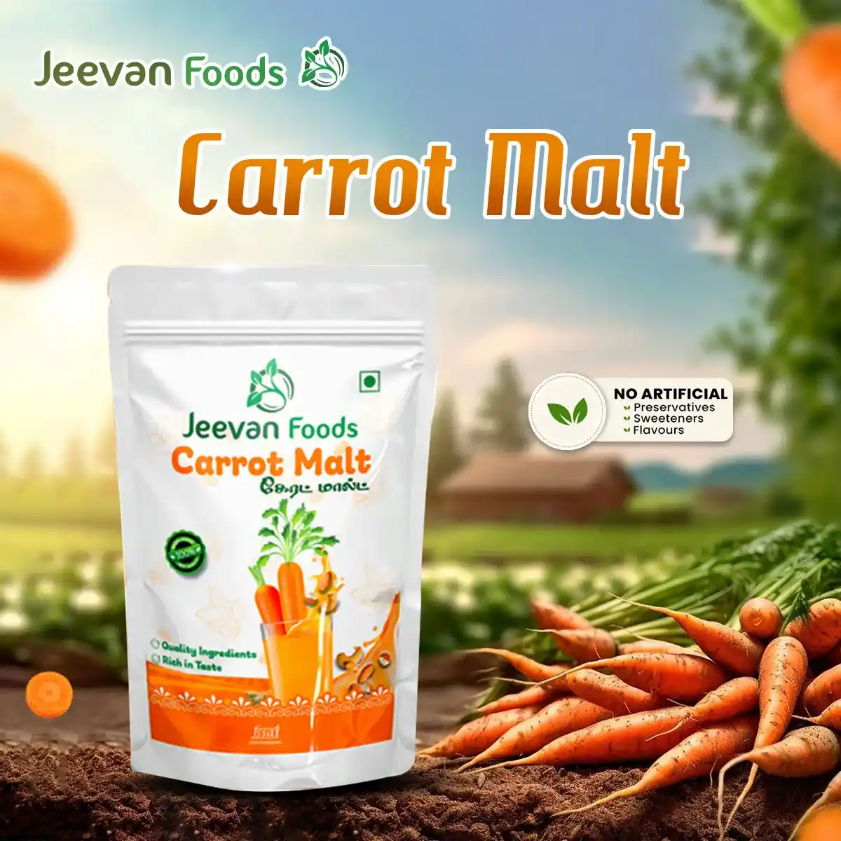 Jeevan Foods carrot malt packaging design