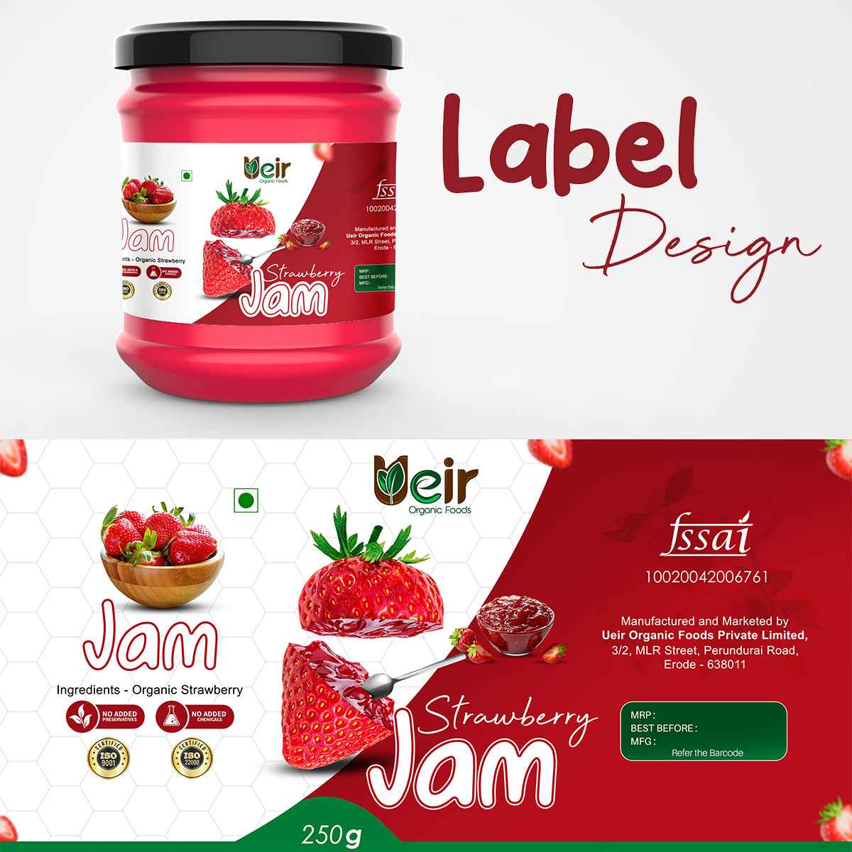 Ueir strawberry jam label artwork